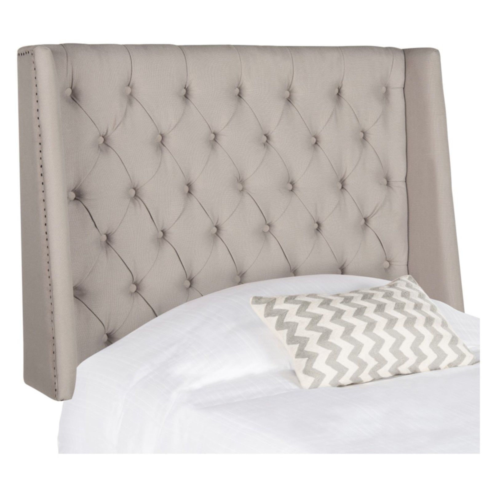 Safavieh London Retro Winged Tufted Headboard with Flat Nail Heads, Twin, Taupe Linen