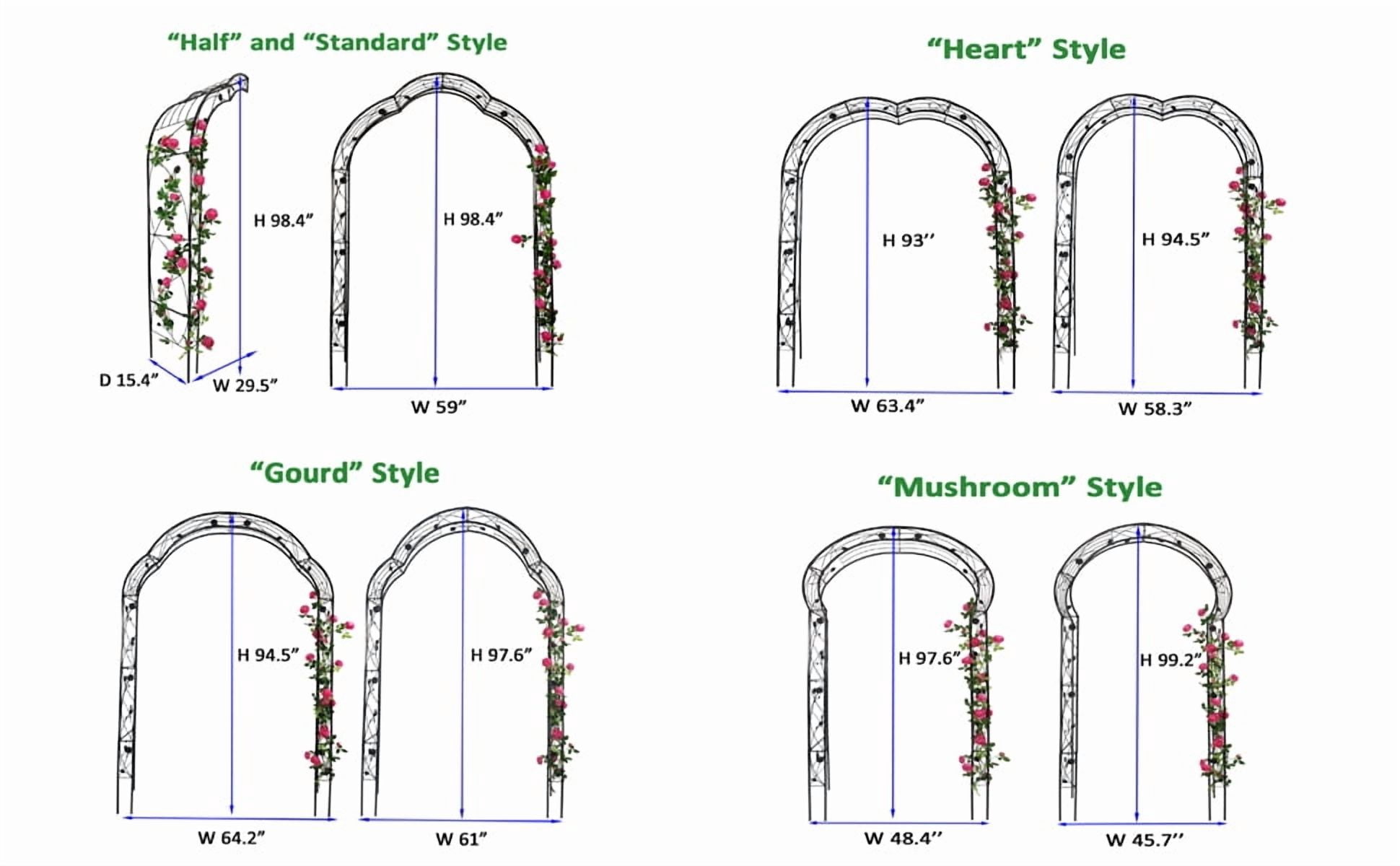 Garden Arch with 8 Styles Garden Arbor Trellis Climbing Plants Support Rose Arch Black