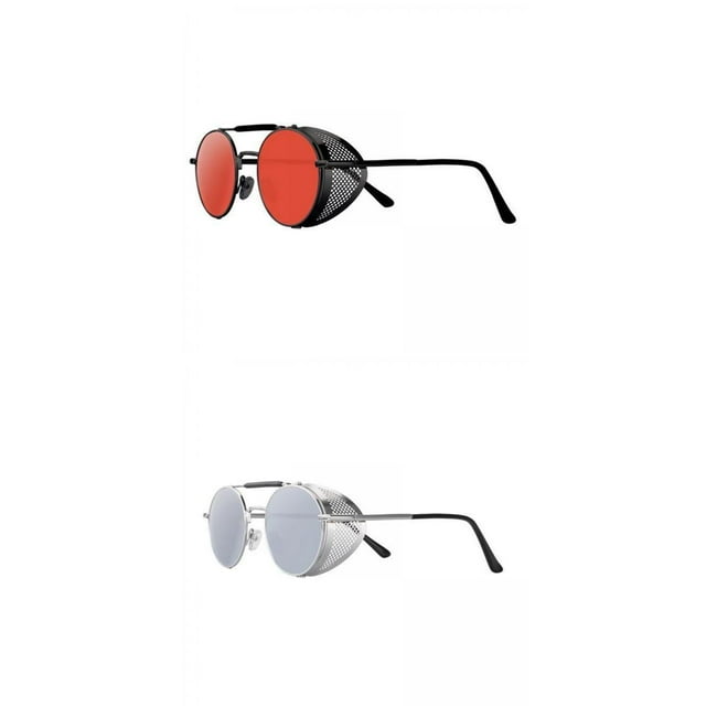 2 Steampunk Con Bloqueo UV400 Para Mujeres Y Hombres, Rojo Y Plateado. rojo+plata Sunnimix Gafas de sol Steampunk