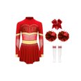 thumbnail image 1 of Ocealan Tenue de Meneuse de Claque de Noël pour Filles Enfants, Robe de Cheerleading, Uniformes avec Ensemble de Chaussettes à Pompon, Rouge A 8, 1 of 7