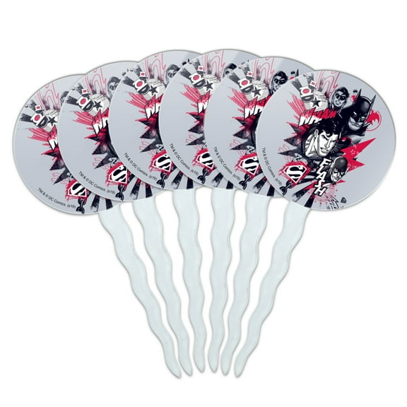 Justice League Character Heads Cupcake Picks Toppers Decoration Set of 6