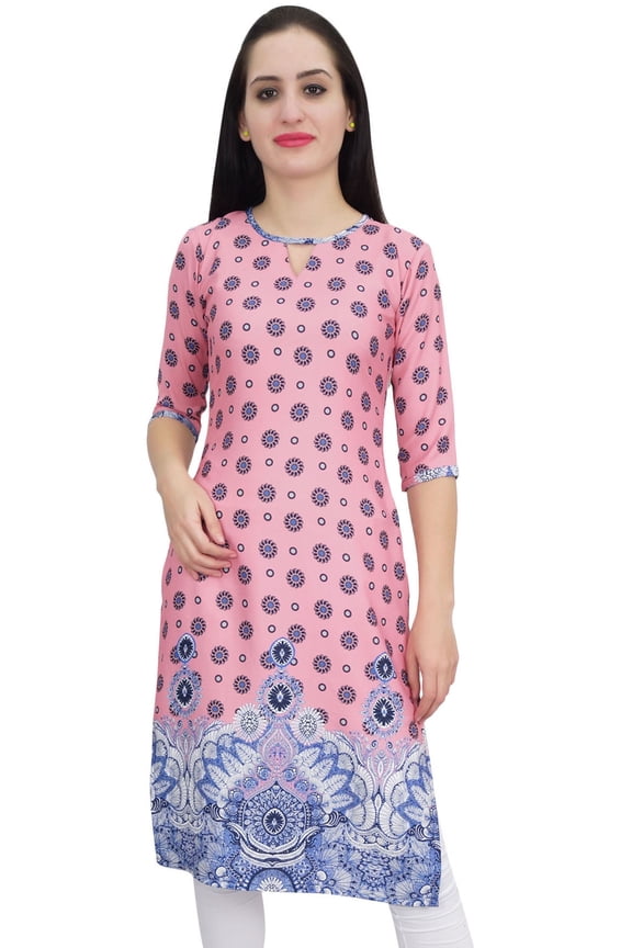 Women's Printed Tunic Peach Georgette Kurti Kurta Indian Long Blouse-10