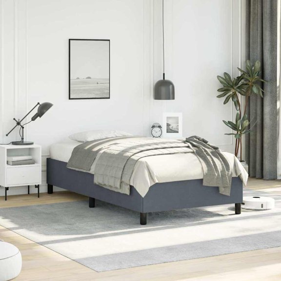 vidaXL Twin Bed Frame, Velvet Upholstered Platform Bed Frame, Dark Gray, No Mattress