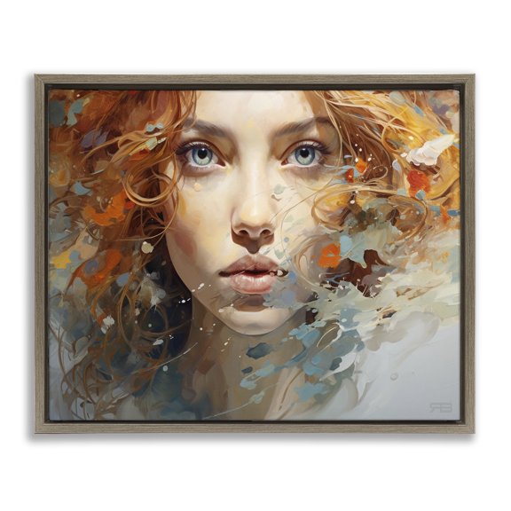 Stupell Industries Eclectic Abstract Splatter Portrait Brown Floating Frame Canvas Art, 21 x 17, by RB