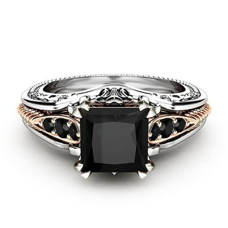 Designice Rings for Women,Vintage Black Square Gemstone Ring,Silver-Plated Elegant Princess Design Rings,Perfect for Engagements,0.74in
