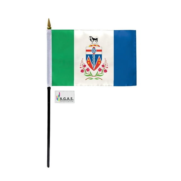 AGAS Yukon Canada Flag 4 x 6 inch - 11" Plastic Pole 100% Polyester Stitched Edges Canadian Province of Yukon Mini Flag on a Stick
