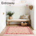 thumbnail image 3 of ODIKA 6'x9' Machine Washable Non-Slip Area Rug, Damask Scrollwork Faded Design with Elegant Botanical High Traffic Rug, Red, 541947, 3 of 7