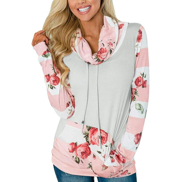 Sudadera de mujer con cuello desbocado floral a rayas y bolsillos Fokelyi WMZY-685-14