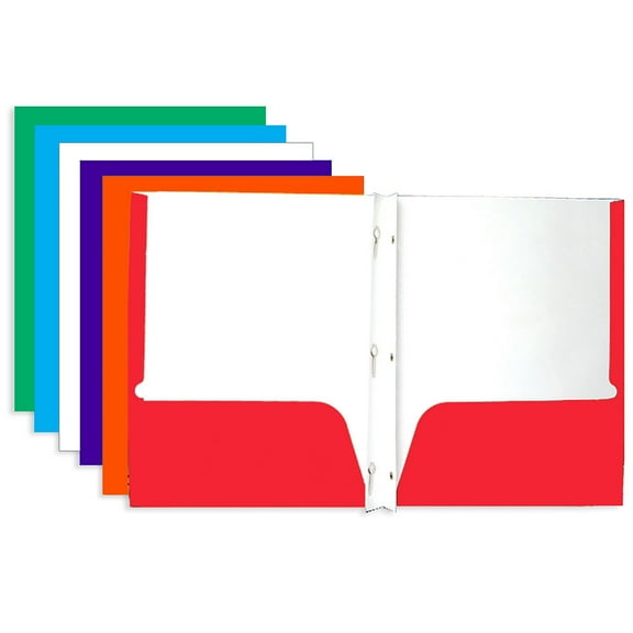 BAZIC 2 Pockets Paper Folder 3-Prong Fastener Clip, Laminated Portfolio 48-Pack