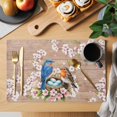 thumbnail image 2 of Birds Floral Placemats Set of 12, Farmhouse Pink Flower Leaf Wood Grain Brown Placemats for Dining Table, Place Mats for Kitchen Tabletop, Waterproof Wipeable Dining Table Mats Set, 2 of 9