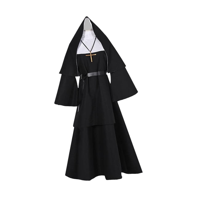 Disfraz de monja con cinturilla decorativa para Halloween, bata para mujer XL
