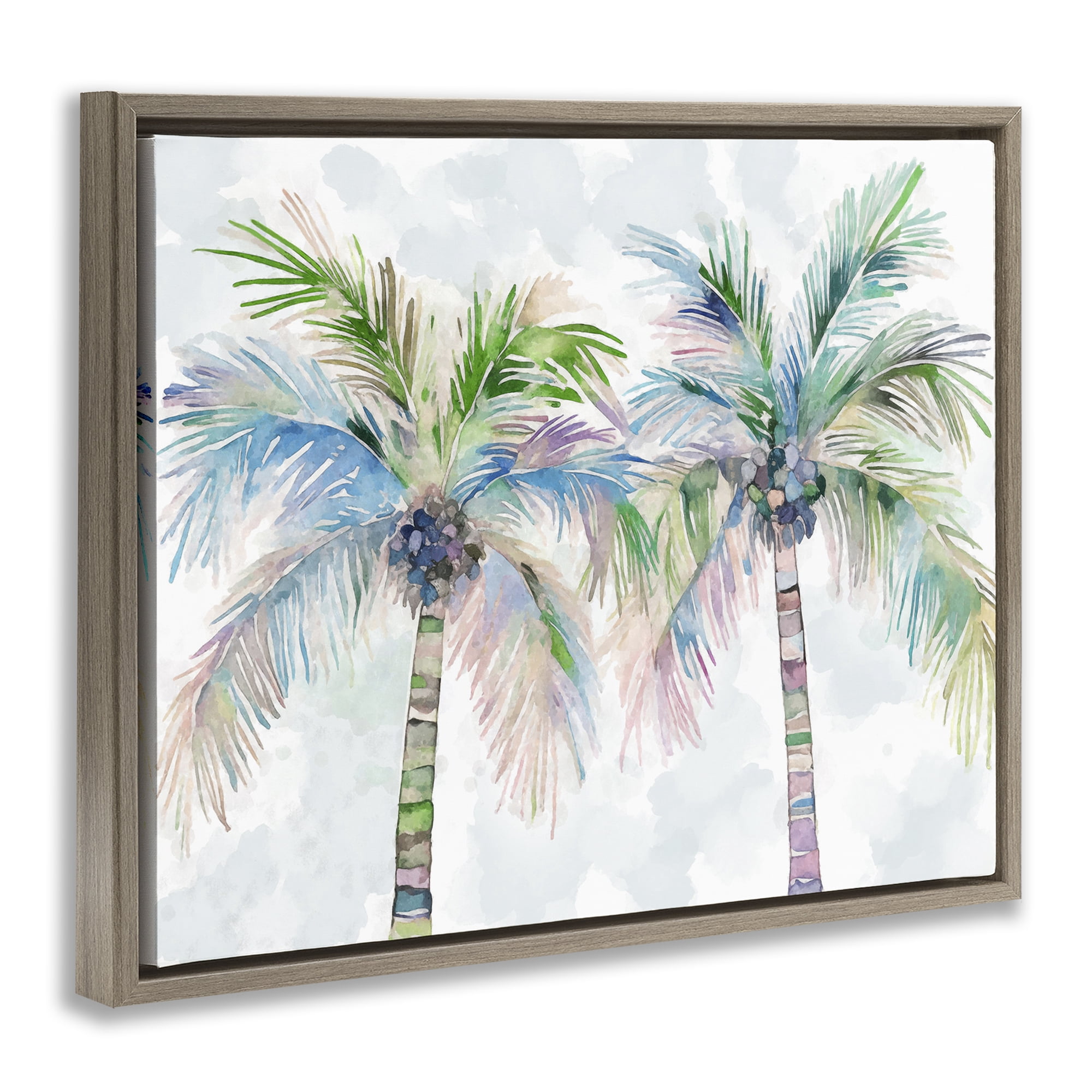 Stupell Industries Soft Palm Tree Pair Botanical & Floral Painting Brown Floater Framed Canvas Art Print Wall Art, 31 x 25