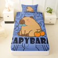 thumbnail image 3 of Manfei Cute Orange Fruit Pattern Twin Sheets,Kawaii Capybara Bedding,Blue,3pcs,1 Fitted Sheet and 1 Pillowcase, 3 of 6