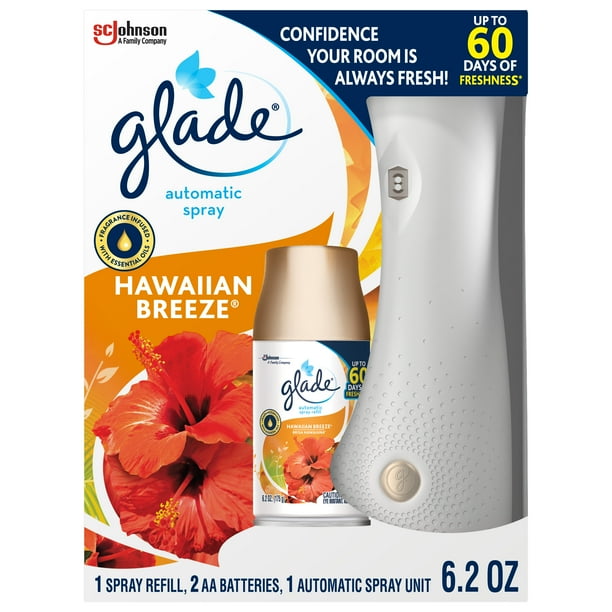Glade Automatic Spray 1 Warmer + 1 CT Refill Starter Kit, Hawaiian Breeze, 6.2 OZ. Total, Air