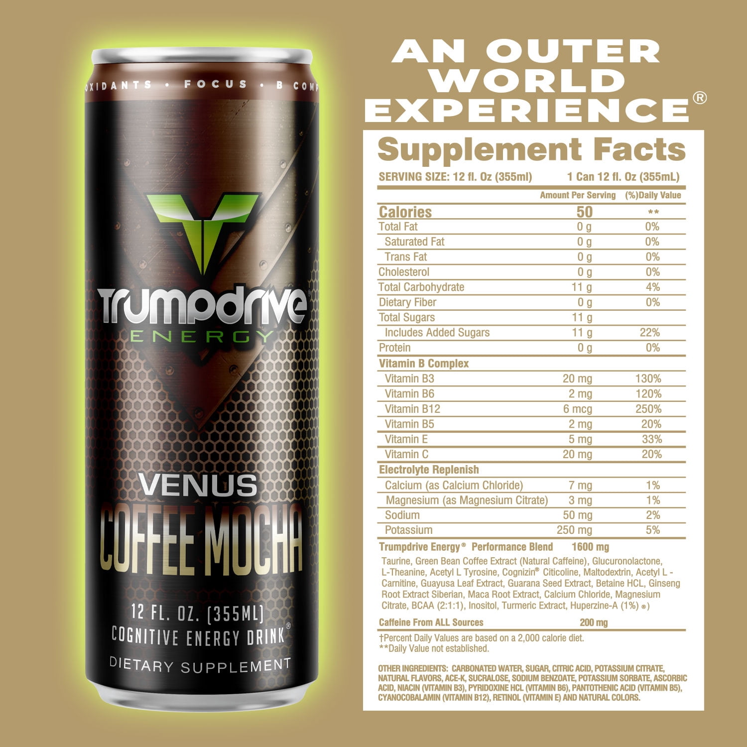 TRUMPDRIVE ENERGY Cognitive Energy Drink, Coffee Mocha 12 Fl Oz (Pack of 12)