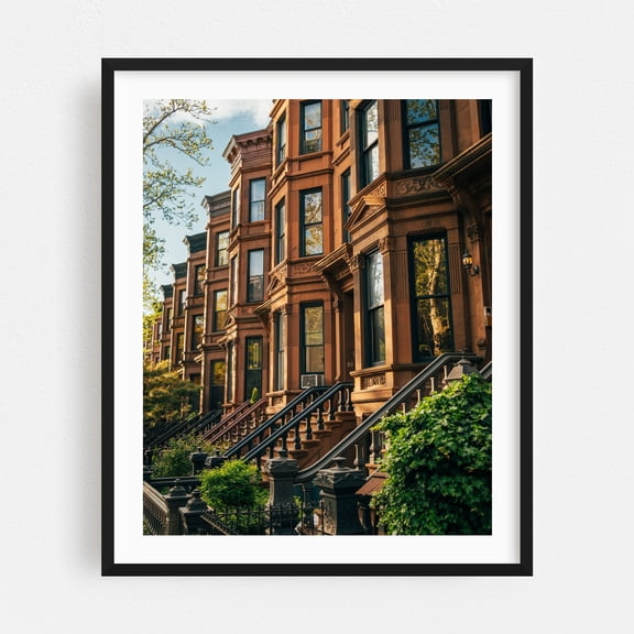 Park Slope Brownstones - Brooklyn New York Photography Black Framed Wall Art Print 16 x 20 inches