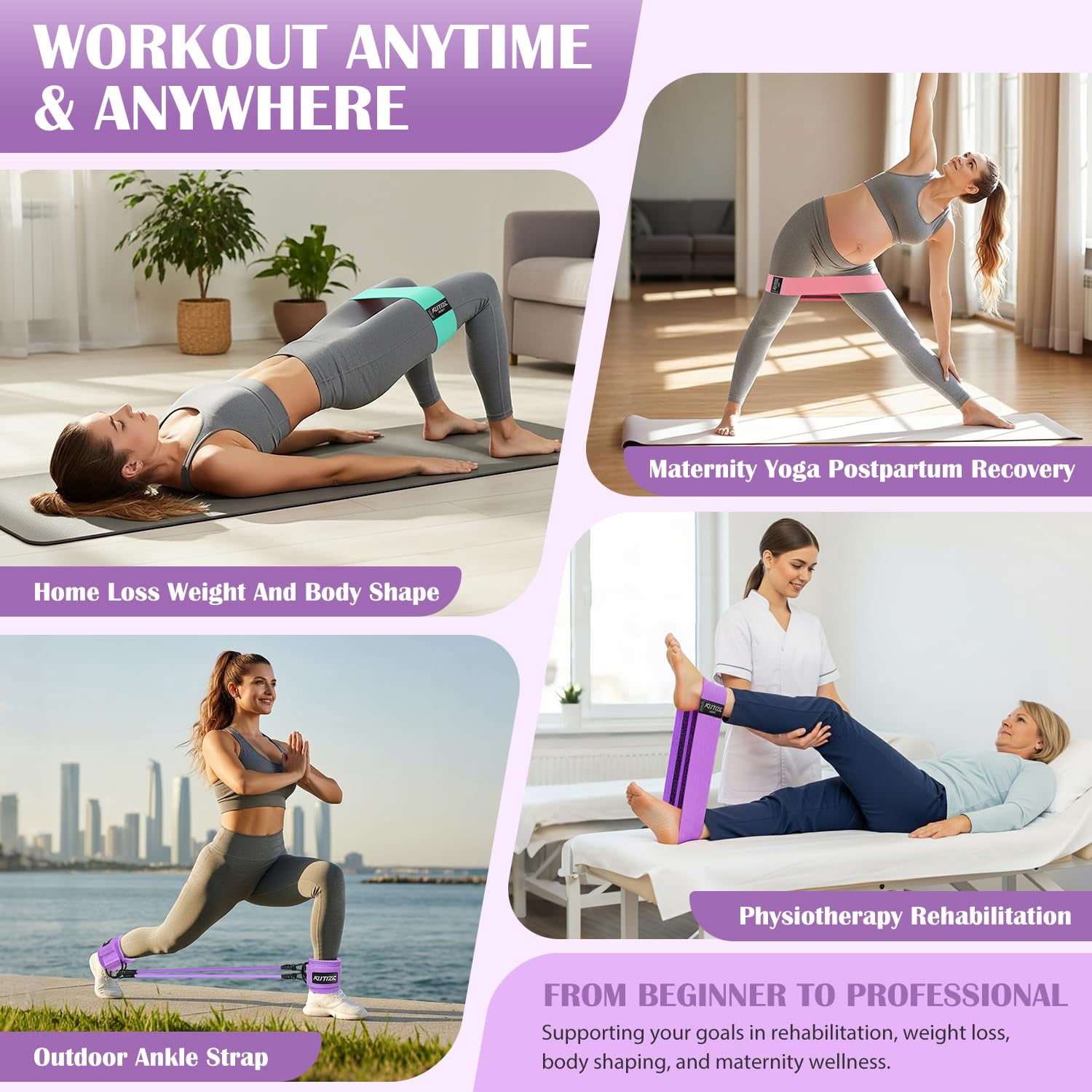 Ankle Resistance Bands With Cuffs & Fabric Set - Glutes Workout Equipment For Women Men  Home Gym Heavy Exercise Yoga Strength Rehab Pilates