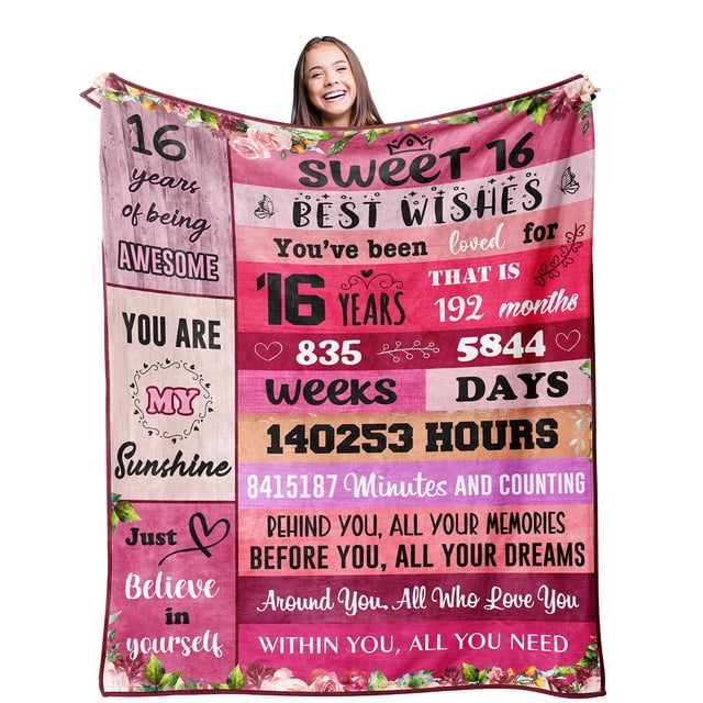 DALIHUA Sweet 16 Gifts for Girls Blanket 16th Birthday Gifts for Girls Decorations 16 Year Old Girl Gift for Birthday Fleece Blankets Sweet Sixteen 60x80inches