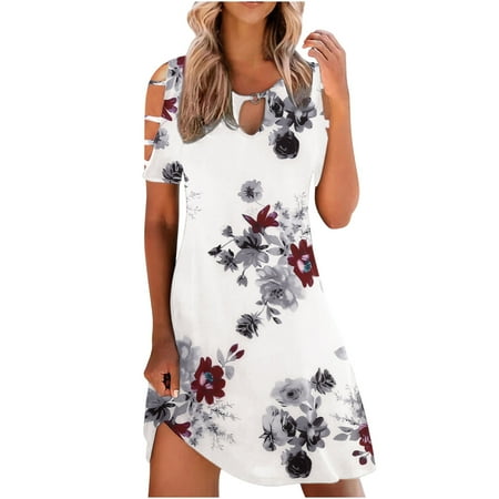 

Dresses for Women Pink Dress for Women Women Leisure Slimming Draw Back Printed Short Sleeves Cold Shoulder Dress Dresses for Women Midi Dresses for Women Summer Savings Clearance White 2XL