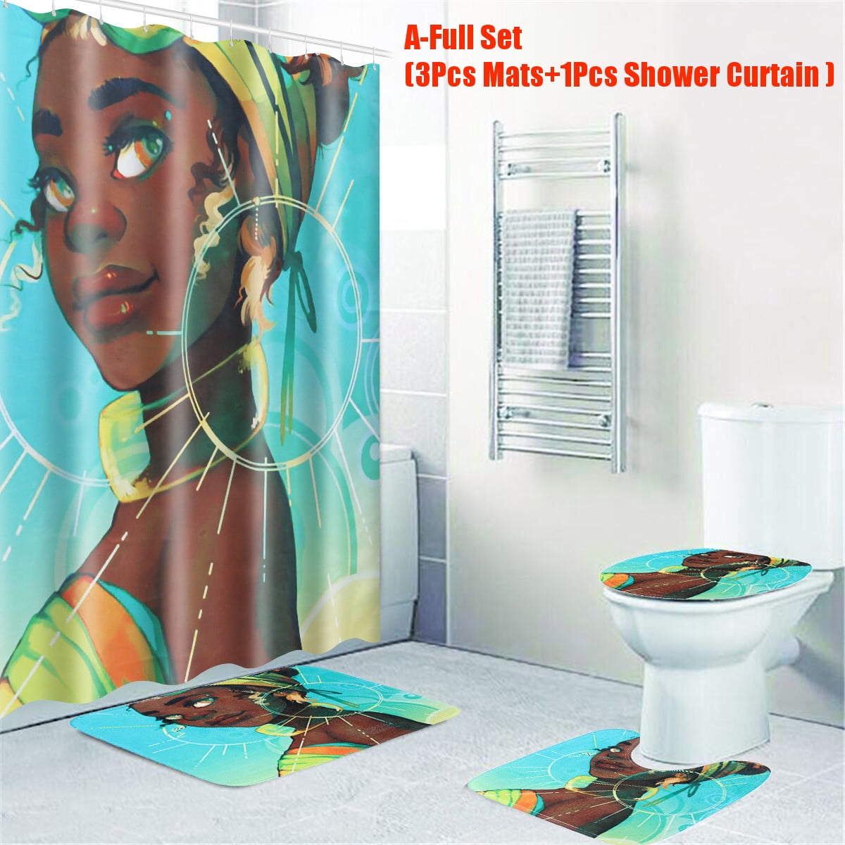 African Girl Non Slip Toilet Cover Rug Mat Set Flannel Bathroom Shower Curtain Home Garden Bathmats Rugs Toilet Covers Ayianapatriathlon Com
