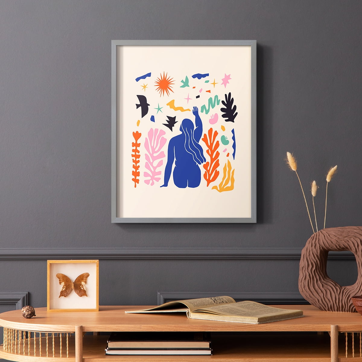 Matisse CDXLVI in Gray Solid Wood Framed Print No Nail Hanging