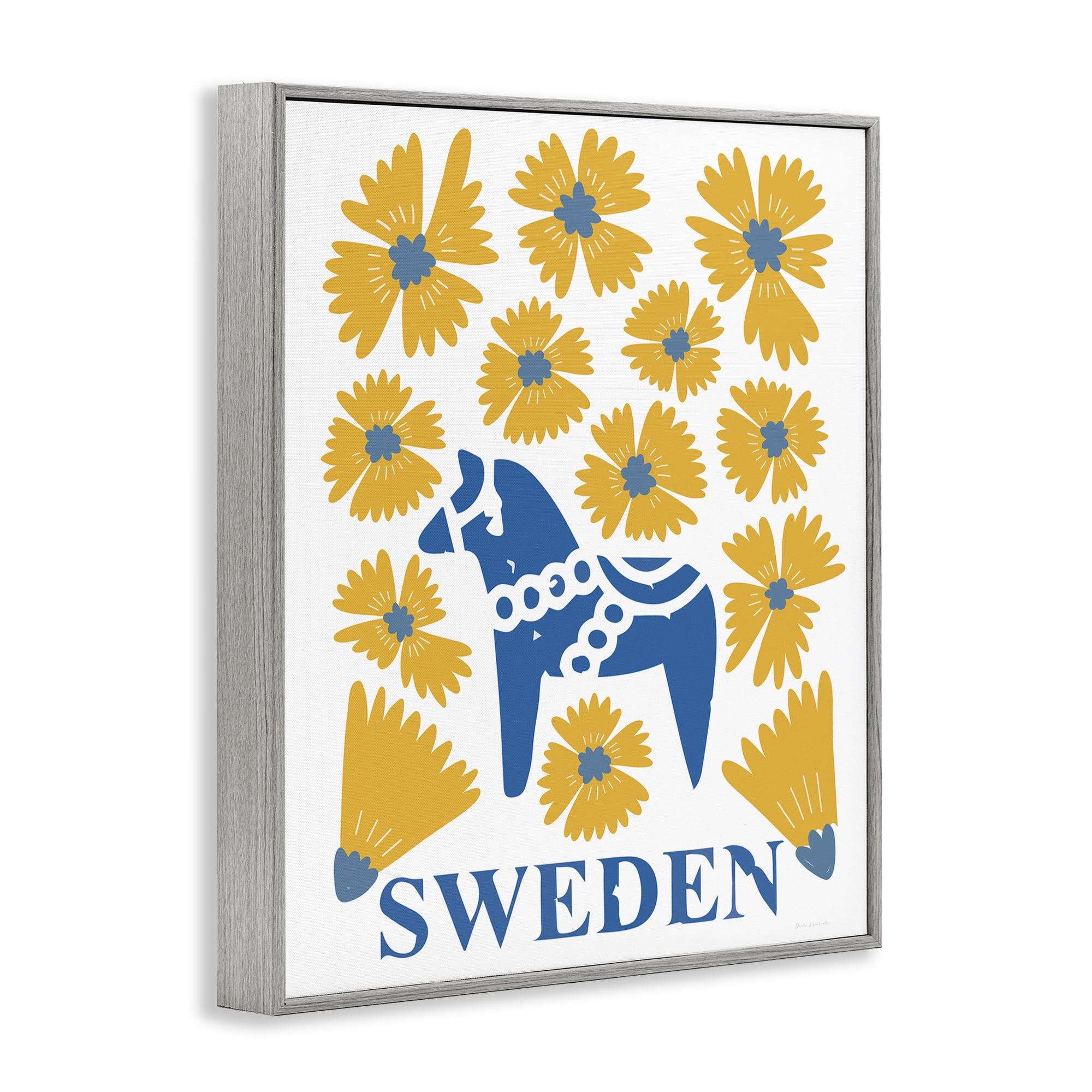 Stupell Industries Swedish Folk Flowers Gray Framed Giclee Art, design by Omar Escalante