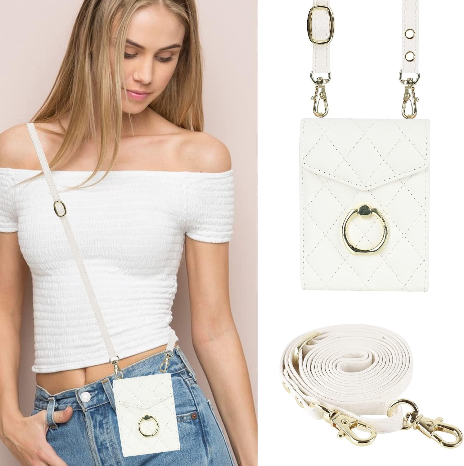 Phone Case for Samsung Galaxy Z Flip 5 5G 2023 Wallet Cover with RFID Blocking Ring Crossbody Wrist Strap Stand Credit Card Holder Leather Cell ZFlip5 Z5 G Flip5 5Z Women Men Girls Off White