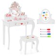 thumbnail image 1 of Gymax Coiffeuse pour Enfants Ensemble Tabouret Double Usage Miroir Rotatif Tableau Blanc 4 Marqueurs, 1 of 10