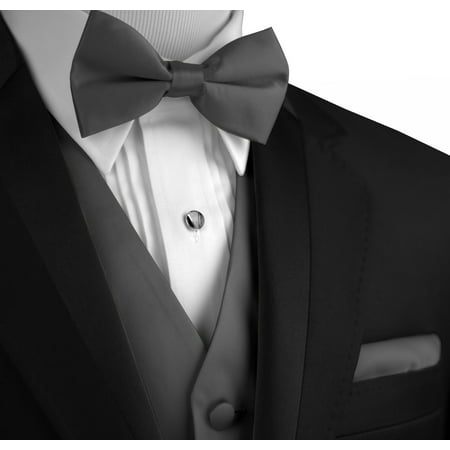 Italian Design, Men's Formal Tuxedo Vest, Bow-Tie & Hankie Set for Prom, Wedding, Cruise in (Best Colour Tie With Grey Suit)