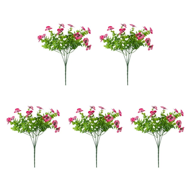 Juego De 5 Flores De Seda Sintética Surtidas, Pensamientos Con Hojas De Eucalipto, Decoración Para Interiores Y Exteriores.,Vsgery
