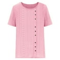 thumbnail image 2 of Scyoekwg Womens Tops Trendy Casual Round Neck Button Eyelet Shirts Summer Lightweight Solid Color Comfy Comfy Loose Short Sleeve T Shirts Blouses (Pink,XL), 2 of 5