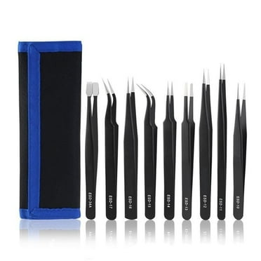 Precision Tweezers Set, 9 PCS ESD Tweezers Set, Anti-Static Stainless Steel Tweezers Kit, Multi-standard Stainless Steel Tweezers for Lab, Electronics, Jewelry and Detailed Work