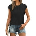 thumbnail image 2 of Beach Vacation Clothes for Women, Yigetop Womens T Shirts Short Sleeve Pleated Casual Cap Sleeve Summer Tops Blouses Women's Tops, Tees & Blouses Black 2XL, 2 of 9