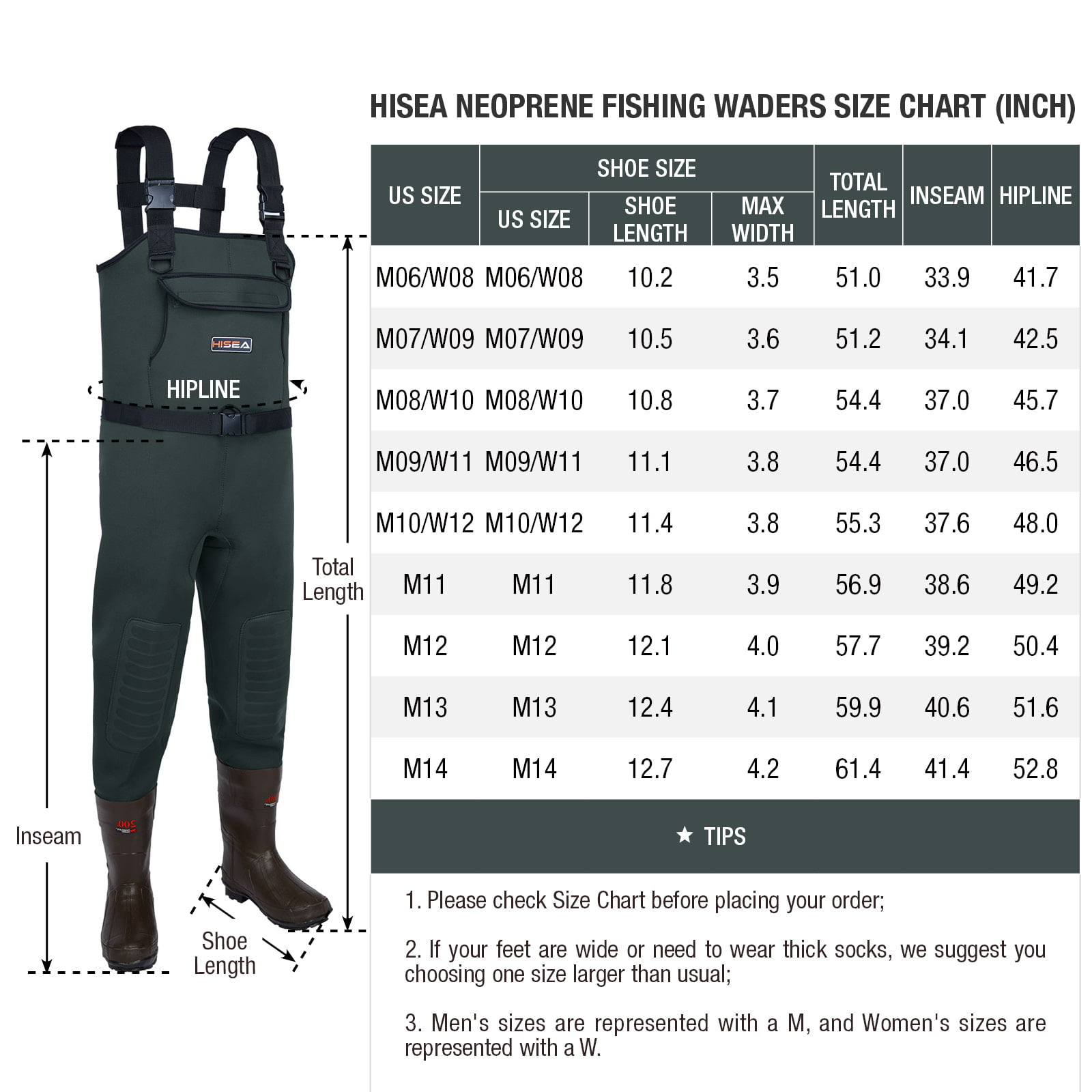 Hisea Neoprene Fishing Chest Waders for Men with Boots Cleated Bootfoot Waterproof Mens Womens Waders 