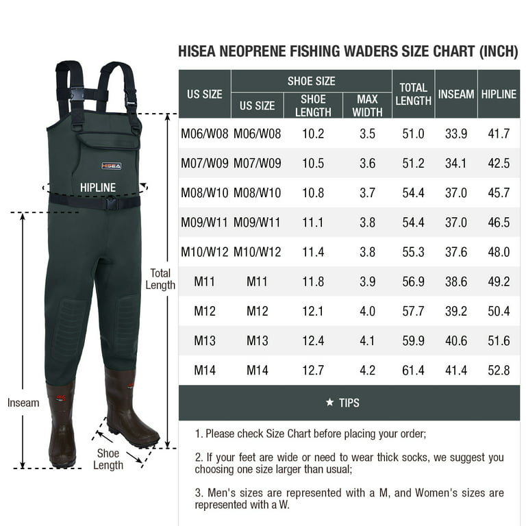 HISEA Neoprene Fishing Chest Waders for Men with Boots Cleated Bootfoot  Waterproof Mens Womens Waders Fishing & Hunting Waders-Green and Brown