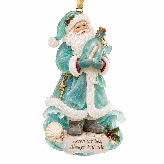 Christmas Santa Ornaments - Coastal Ornament for Christmas Tree, Beachy Holiday Decor, Acrylic Keepsake, Ready To Hang - 3''