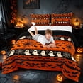 thumbnail image 3 of Homewish Halloween Ghost Pumpkin Queen Comforter Set, Bat Spider Web Comforter Sets Queen, Orange Black White, Black Reversible, 3-Piece 1 Comforter and 2 Pillowcases, 3 of 6