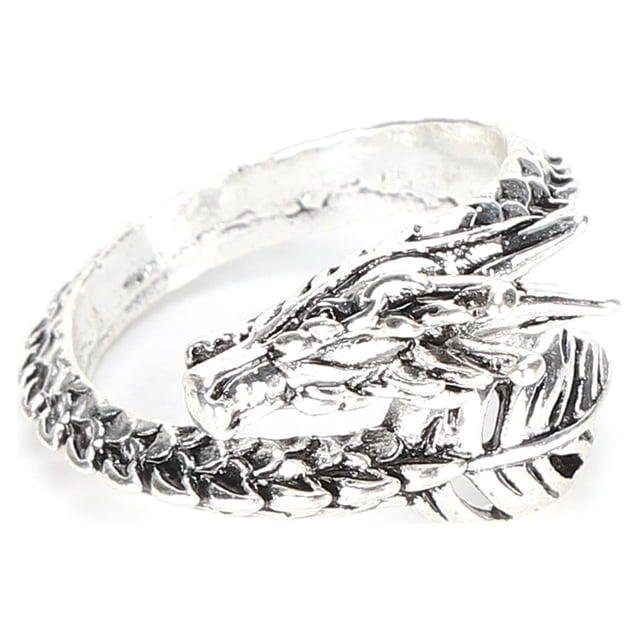 Anillos punk vintage de aleación ajustables con diseño de dragón, anillos de plata antiguos geniales para hombres