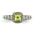 thumbnail image 5 of 14K Two-Tone Gold Ring Band Gemstone Yellow Peridot Cushion Green, 5 of 6