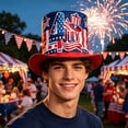thumbnail image 7 of BiFandian 4th of July American Flag Tall Top Hat, Patriotic Red White Blue Star Stripe Party Hats, Wide Brim Star Printed Tall Cylinder Hat for Independence Day Memorial Day Decor, 7 of 7