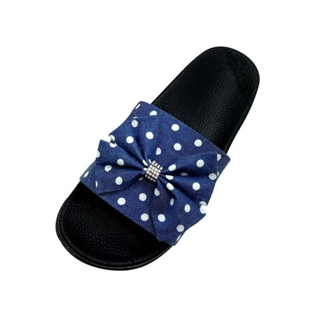 

Women s Summer Denim Polka Dot Shoes One-Word Butterfly Rhinestone Slippers