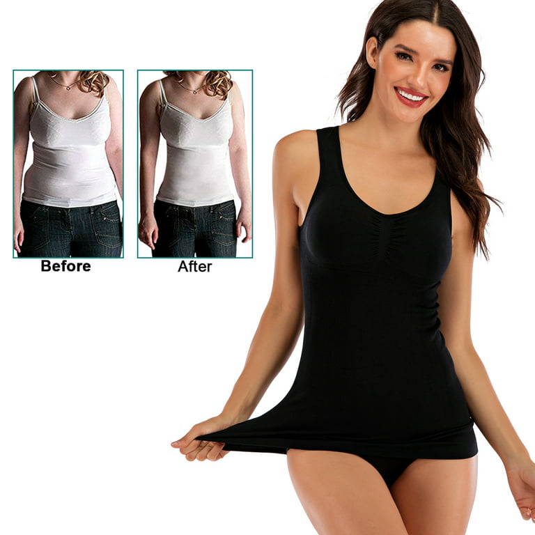 QRIC 2-Pack Women Cami Shapewear with Built in Bra Basic Yoga Tank Top  Undershirts Body Shaper 