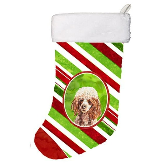 Red Miniature Poodle Candy Cane Christmas Christmas Stocking- 11 x 8 In.