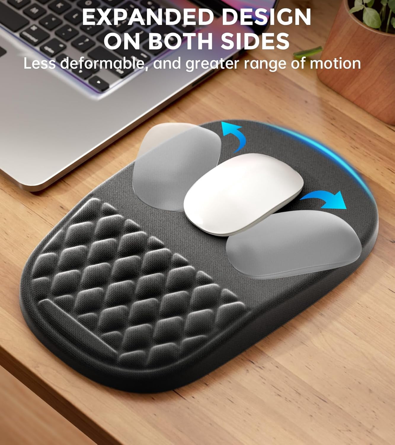 Ergonomic Mouse Pad with Wrist Rest 2 in 1 Mousepad Support Memory Foam Desk Mat Massage Nubs & Gel PU Non-Slip Base Suitable for Office Gaming Black