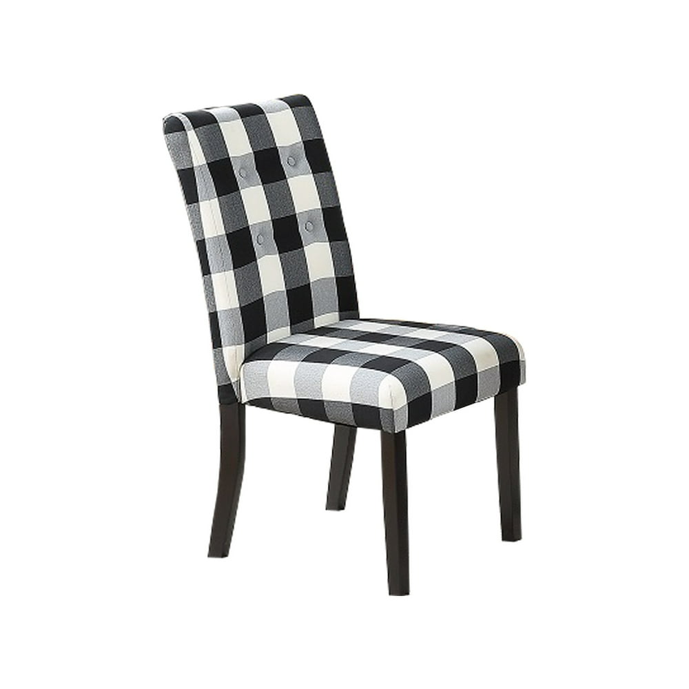 Checkered Pattern Fabric Dining Chair with Button Tufting, Set of 2