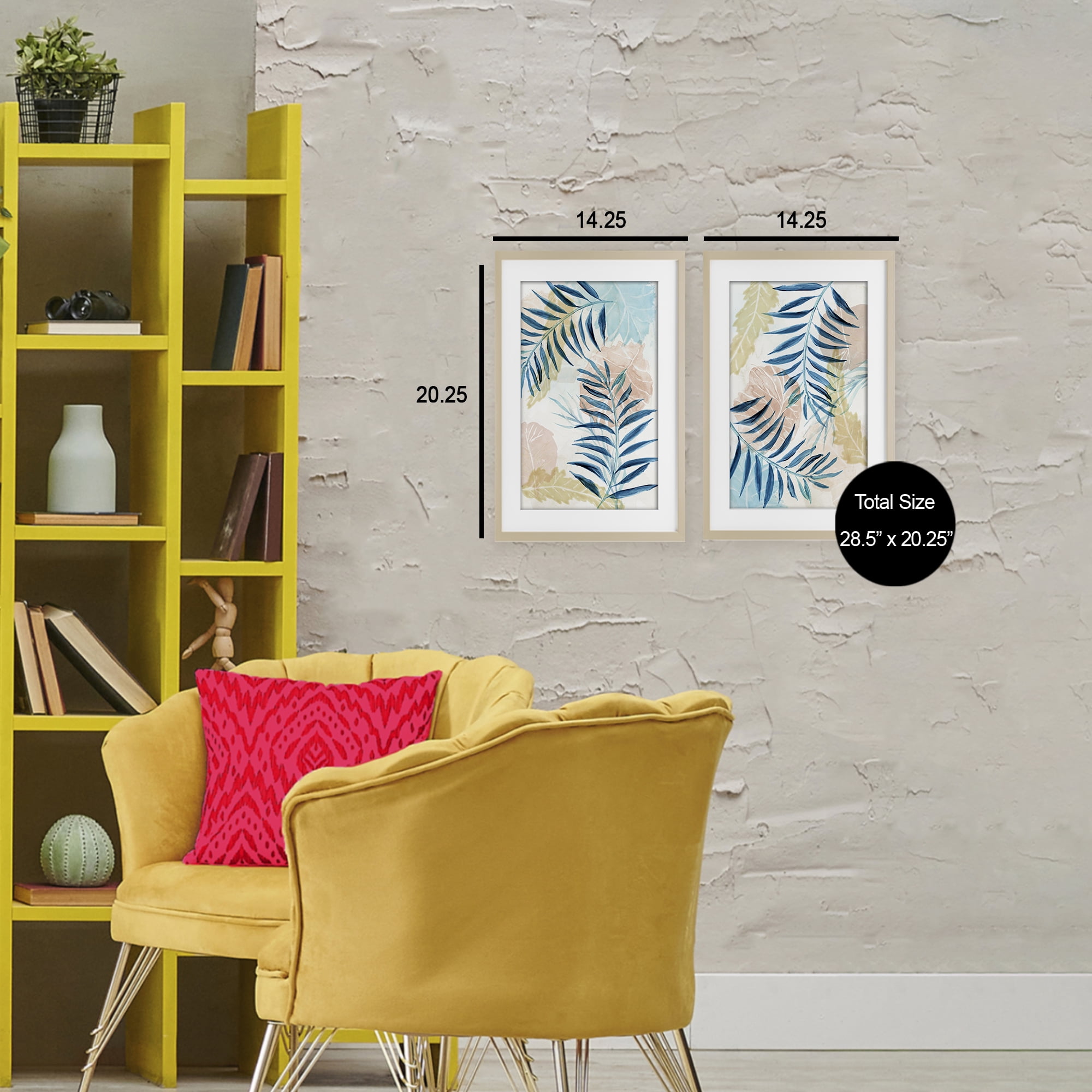Stupell Industries Pastel & Blue Palm Fronds 2 Piece Birch Framed Print Under Glass Set, design by Nan