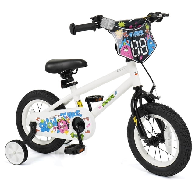 Costway Vélo pour Enfants de 12 Pouces avec Roues Stabilisatrices. Freins à Main et à Rétropédalage Doubles. Selle Réglable