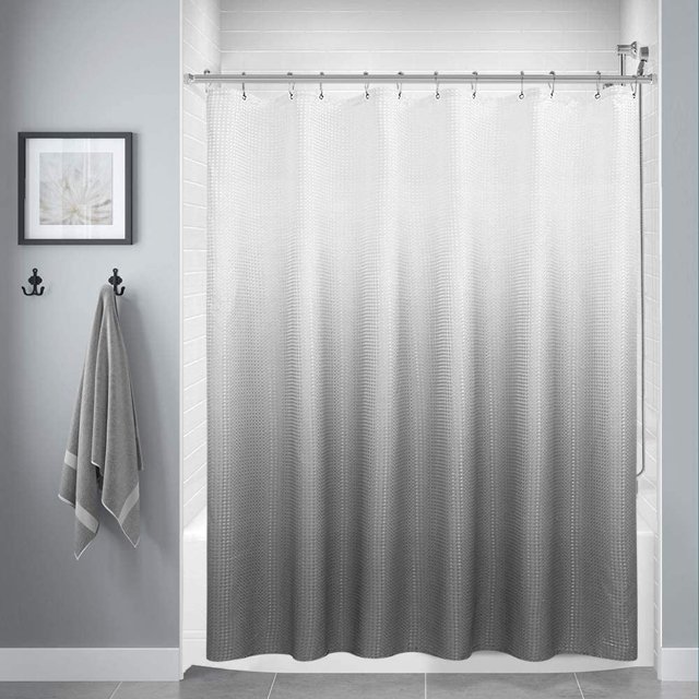 Rideau de Douche en Tissu Texturé, Rideaux de Douche en Polyester Ombré pour Salle de Bain, Doublure de Rideau de Douche Imperméable avec 12 Crochets, Lavable à la Machine (72 x 72 Pouces, Gris Argenté)