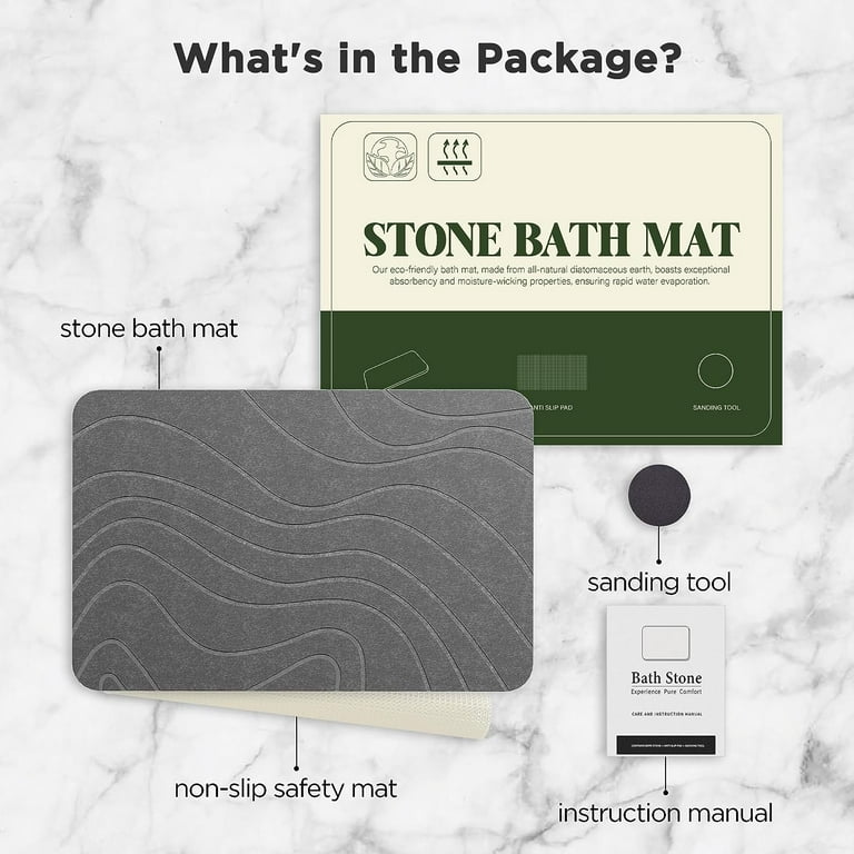Alypt Stone Bath Mat & Diatomaceous Earth Shower Mat: Non-Slip, Ultra  Absorbent, Quick Drying, Easy to Clean & Natural- 23.5 x 15 (Slate)