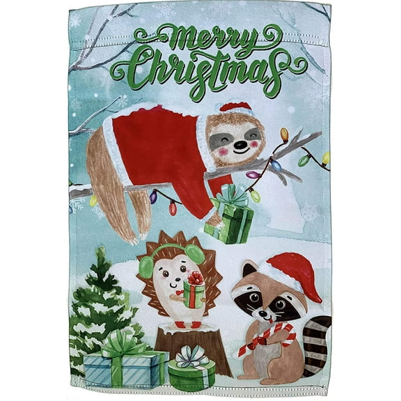 Merry Christmas Critters Garden Flag 12” x 18”, Double Sided, Christmas Decor